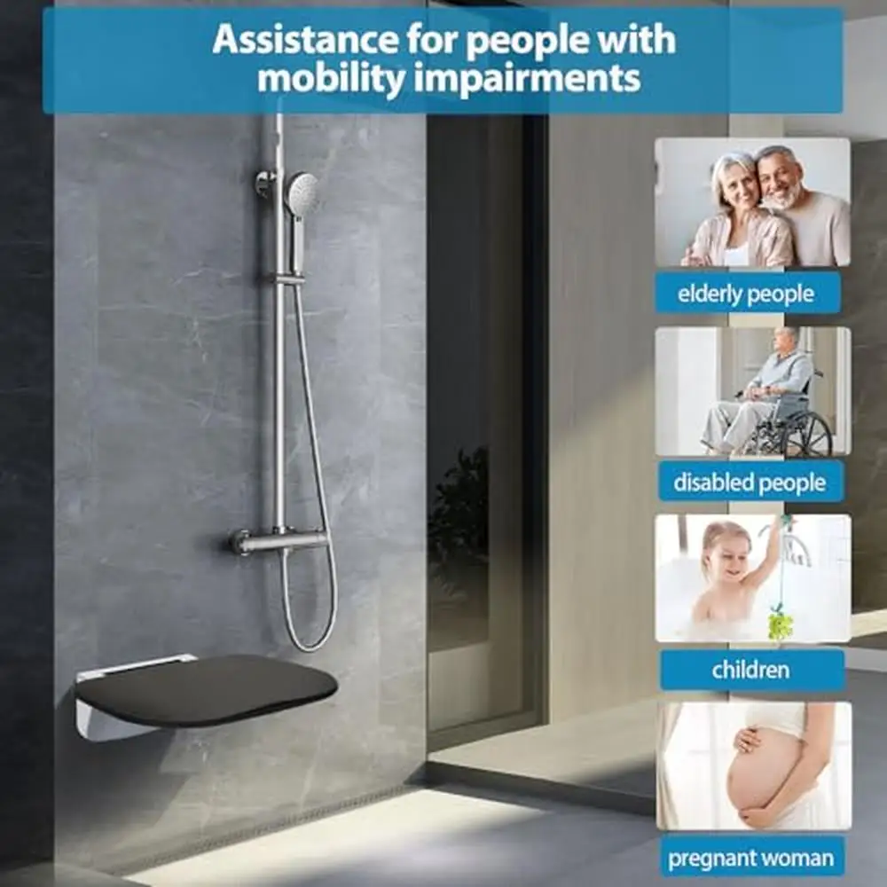 Foldable Wall Mounted Shower Chair 400lbs Capacity Space Saving Bathroom Seat 6