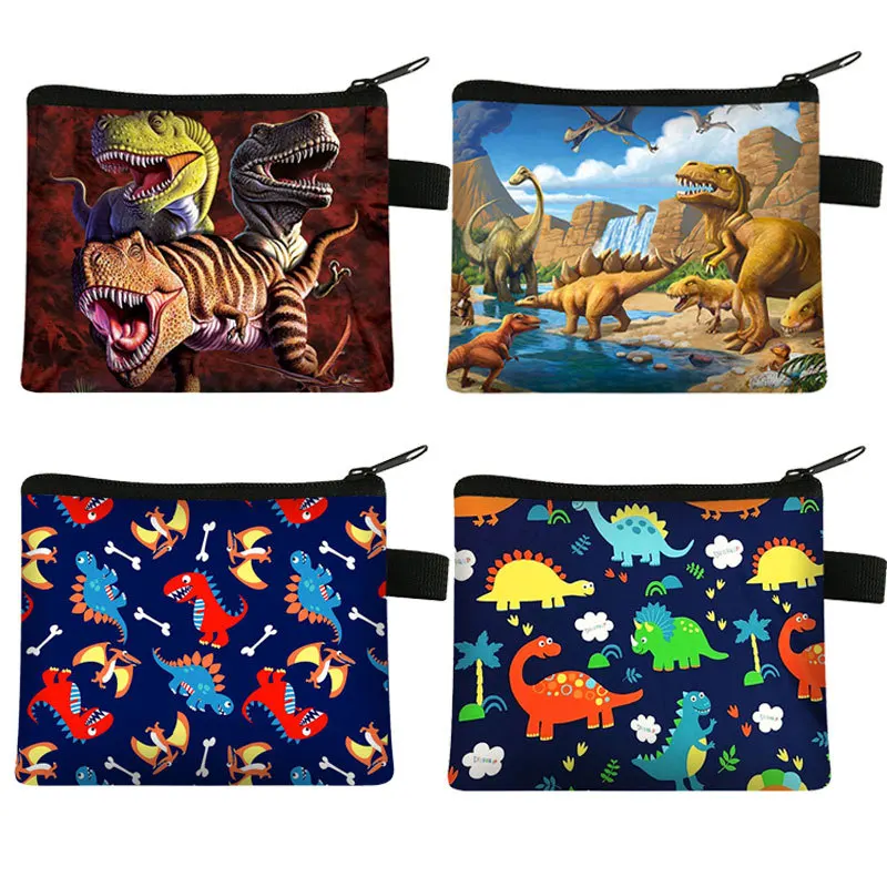 Cartoon wallet coin purse dinosaur print wallet children coin purse key case student card holder fashion coin square storage bag