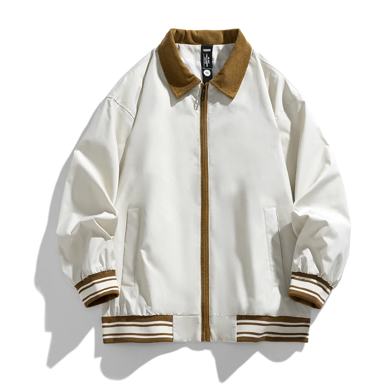 Men's Spring Autumn Solid Turn-down Collar Zipper Pockets Screw Thread Lantern Long Sleeve Cardigan Jacket Coats Casual Tops
