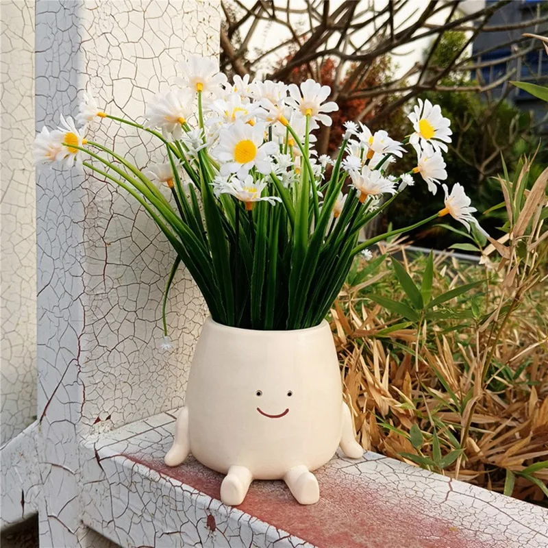 

Hot XD-Smile Face Planter Pot Funny Plant Pot For Indoor Outdoor Plants Cute Head Planters Decorative Unique Face Flower Pot