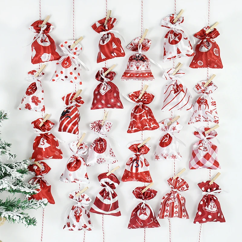 

24 Days Christmas Advent Calendar Bags Xmas Advent Calendar Gift Bags Set Home Wall Decoration New Year Festival Party Supplies