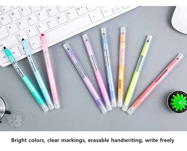 10-Farben löschbarer Textmarker mit zwei Spitzen, pastellfarbener fluoreszierender Stift, Kunst, Zeichnung, Kritzeln, Schule, Schreibwaren – Detail 3