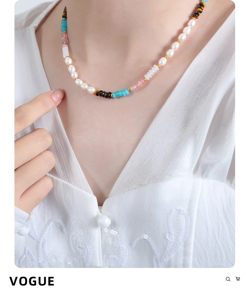 Marka Süßwasserperlen-Set für Damen, Halskette und Armband, böhmischer Modeschmuck, Naturstein-Perlenkette, Geschenk für Mädchen, Sonderangebot – Detail 14