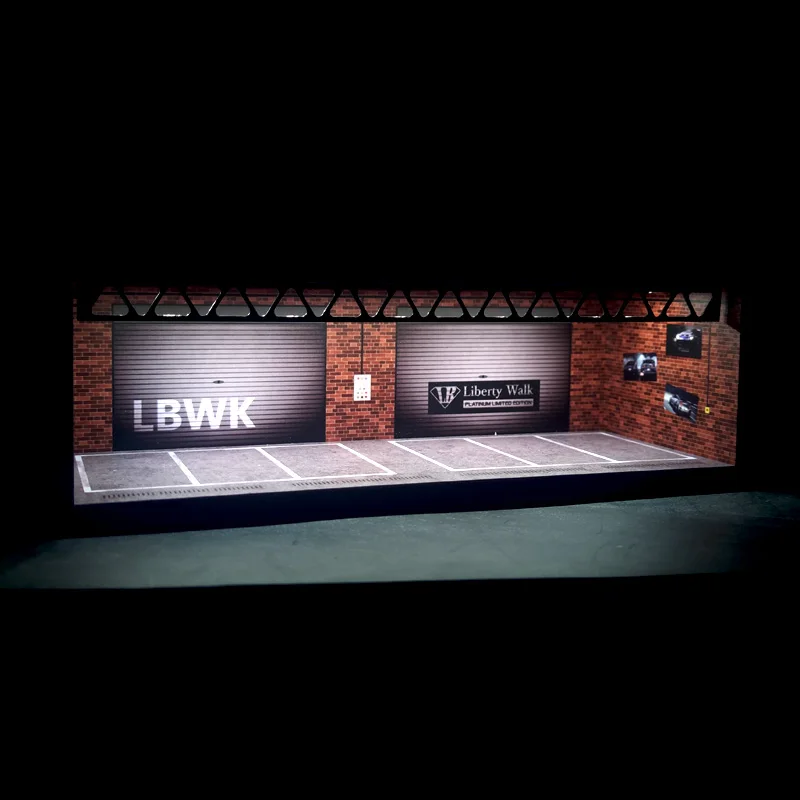 

1/64 LBWK Theme Parking Garage Small Scale Car Model Storage Cabinet With Dust-Proof Light