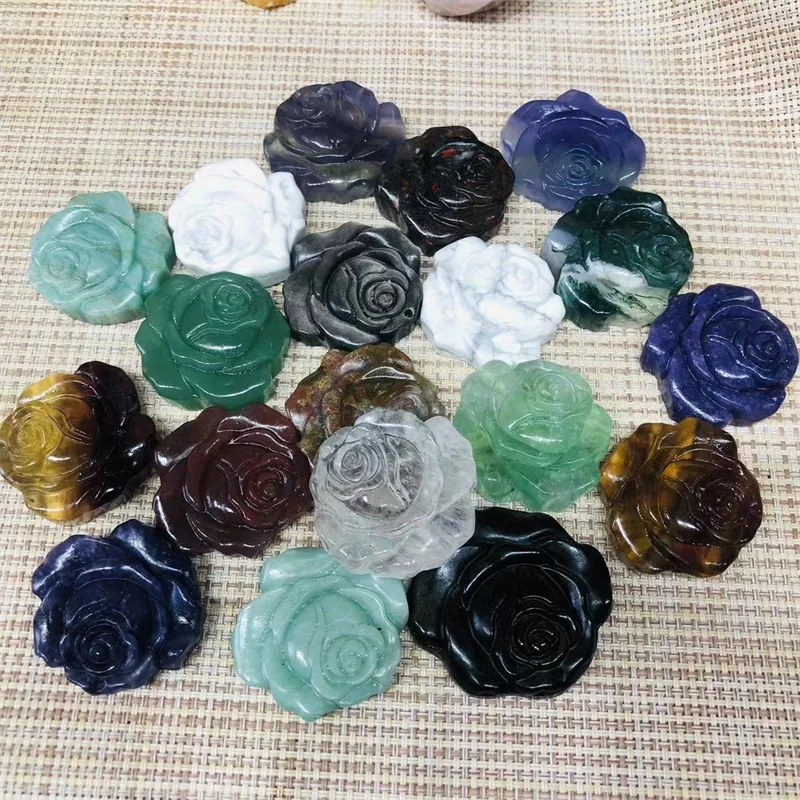 

Wholesale natural quartz howlite fluorite obsidian crystal DIY carved roses peony pendant healing