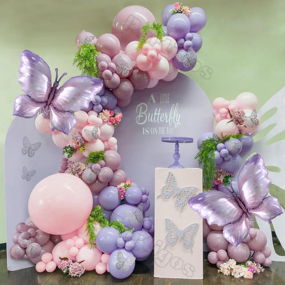 

138pcs Dusty Purple Pastel Pink Butterfly Balloon Garland Arch Kit for Girls Butterfly Theme Birthday Party Wedding Decorations