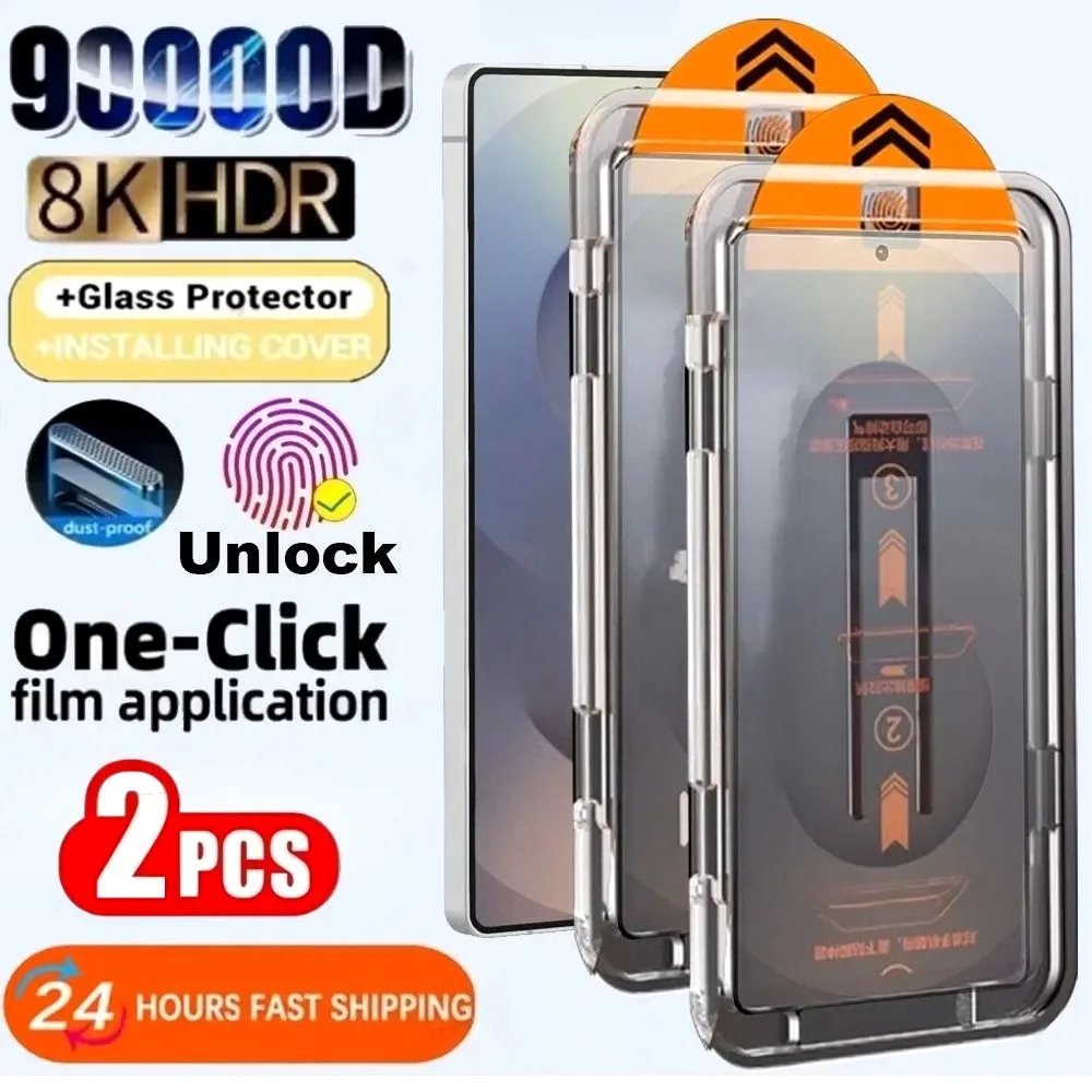 2Pcs Ultra Clear Tempered Glass for Samsung Galaxy S25 S24 S23 Ultra S22 S21 Plus S25 Edge S24 S23 FE Dust Free Screen Protector