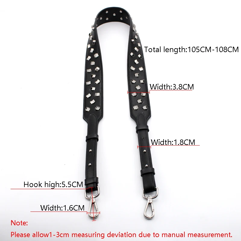 TINBERON Bag Strap For Genuine Leather Adjustable Wide Crossbody Strap Fashion Metal Rivets Bag Accessories Belt Shoulder Straps