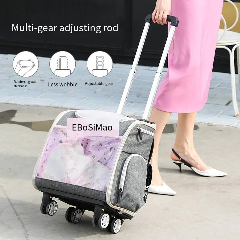 Multifunctional Pet Outgoing Trolley Bag Transparent Cat Bag Detachable Trolley Box Space Module Cat Dog Backpack New