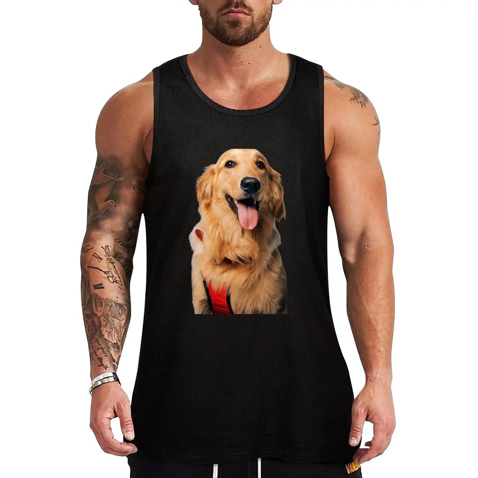 

New Cute Smiling Golden Retriever Tank Top summer 2023 T-shirt men