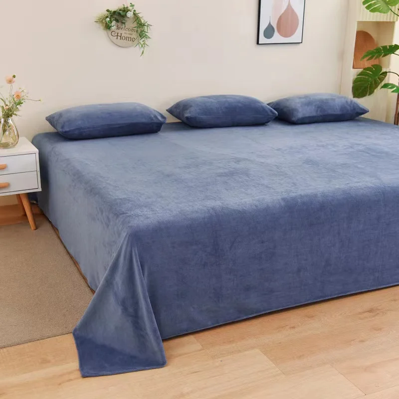 Winter Warm Thick Plush Velvet Flat Sheet Solid Color Large Size Soft  Flannel Bed Sheet 350x245cm Not Including Pillowcase 2