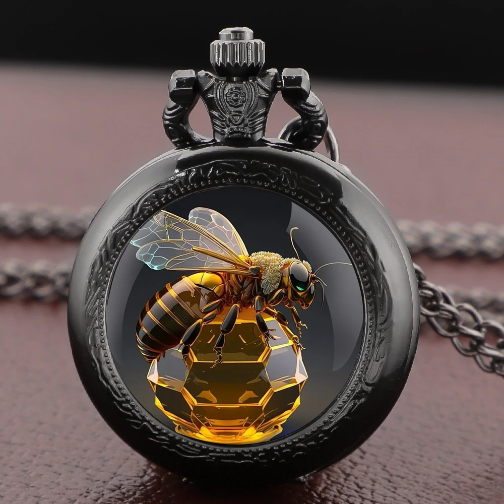 Montre De poche en forme d'abeille pour le travail, cadran avec chiffres arabes, Vintage, collier pour femmes, pendentif, horloge pour hommes et enfants