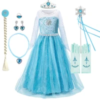 Robe de princesse pour enfants de 3 4 5 6 7 8 9 10 ans, déguisement de Cosplay Elsa pour petites filles, Costume d'été, vêtements de fête d'halloween 1