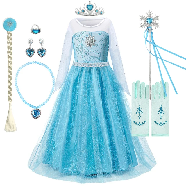 Robe de princesse pour enfants de 3 4 5 6 7 8 9 10 ans, déguisement de Cosplay Elsa pour petites filles, Costume d'été, vêtements de fête d'halloween 1