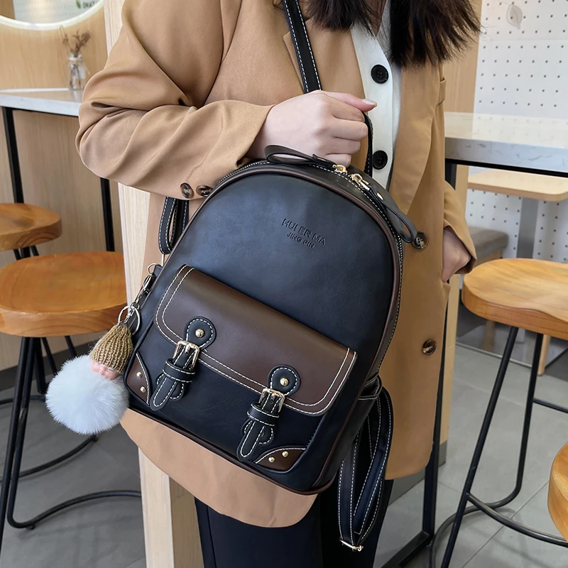 2022 Vintage Leather Backpacks Fashion Female School Backpack for Teenager Girls High Quality Designer Female Travel Bag Pack