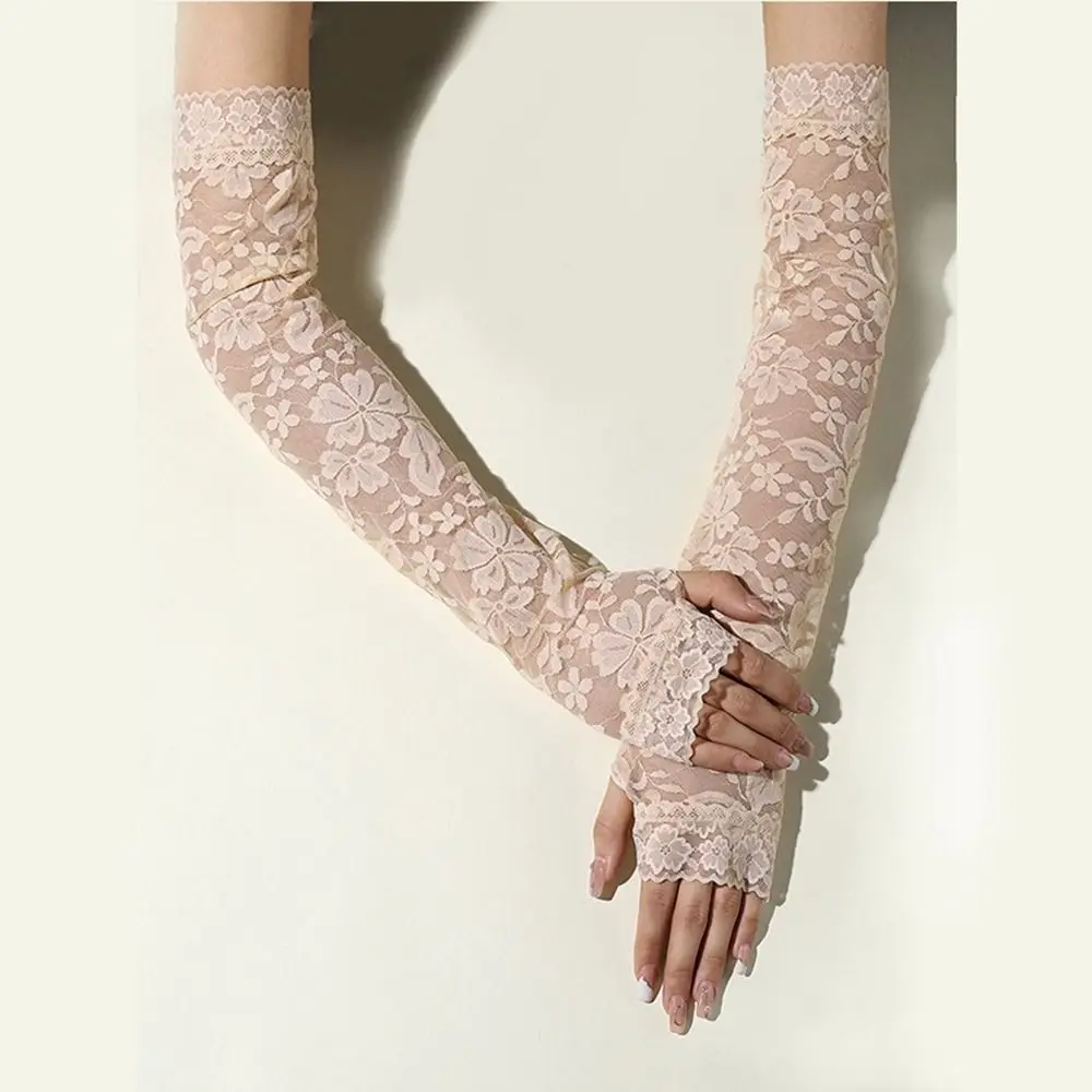 

Sun Protection gloves Fingerless Arm Warmers Long-sleeved Glove Mesh Lace Arm Warmers Ice Silk Sleeves Sun Protection Cover