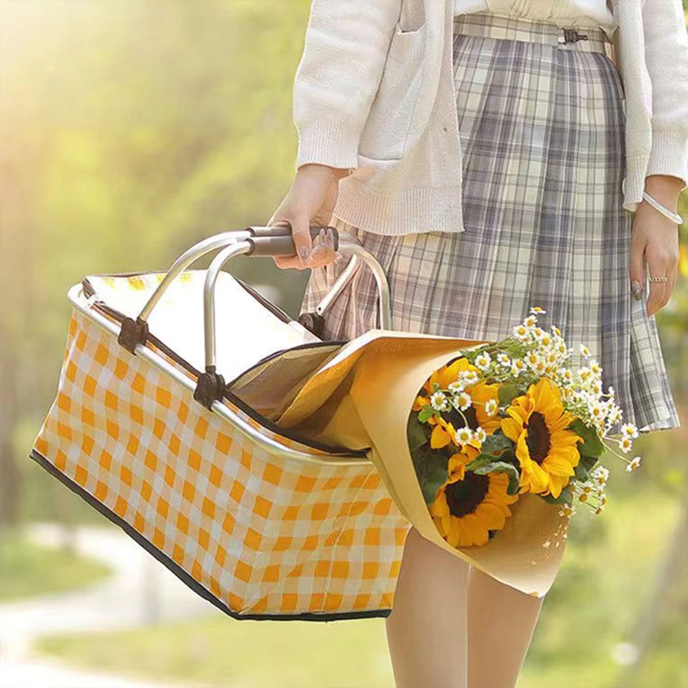 30L Camping Picnic Basket Waterproof Foil Folding Thermal Insulated Bag Lunch Box Basket Food Carrier for Camping Picnic Travel