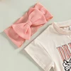 2023-02-28 Lioraitiin 0-18M Infant Baby Girl 2Pcs Bodysuit Short Sleeve Letters  Flower Print Jumpsuit Bowknot Headband 4