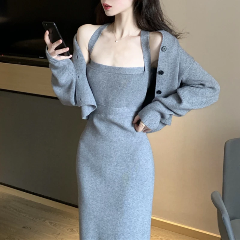 Tow-Piece-Set-Women-Autumn-2021-Korean-Slim-Knitted-Cardigan-Coat-sexy ...