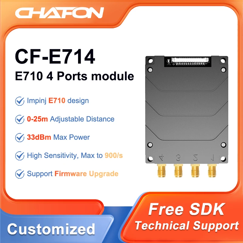 

Chafon CF-E714 15m long range rfid reader module 865-868MHz 4 ports ISO18000-6C free SDK for warehouse and timing management