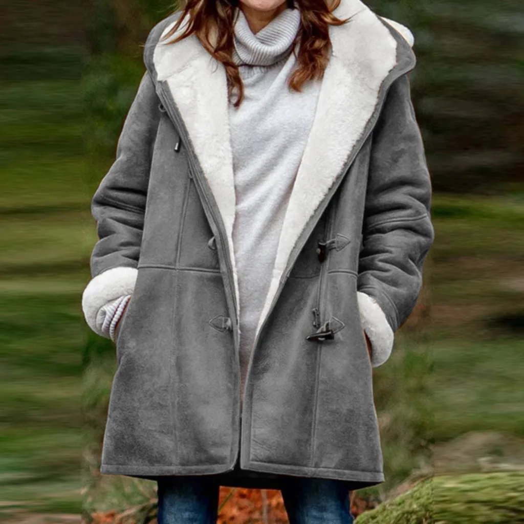 New Warm Outwear Women Winter Plus Size Solid Plus Velvet Coat Long Sleeve Pocket Overcoat Ladies