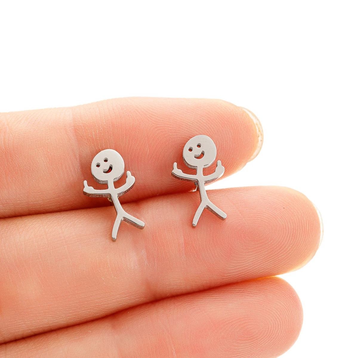 Funny Middle Finger Stud Earrings Stainless Steel Simple Finger Earrings for Women 1 Pair stud earrings