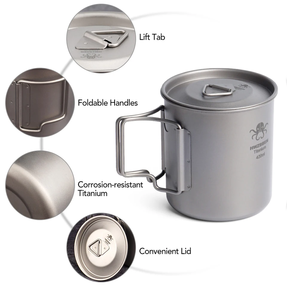 Tazza Da Campeggio In Acciaio Inox Con Manico Pieghevole - 220/330/500 Ml, Con Coperchio, Borraccia Outdoor Per Escursioni E Trekking - 4
