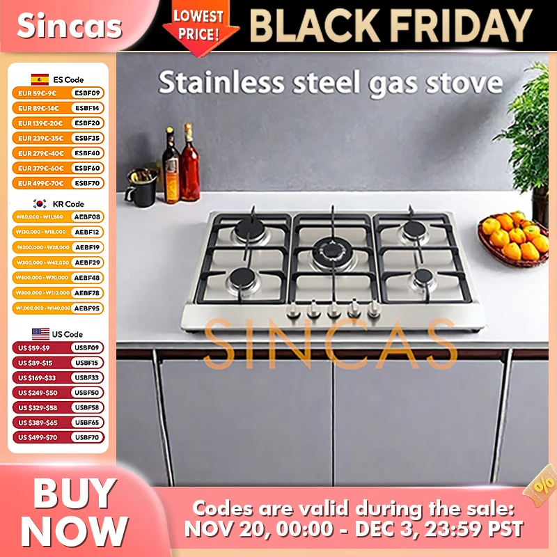 เตาแก๊สห้าหัวตะแกรงเหล็กหล่อในตัวเตาแก๊สเตาแก๊สเตาฝัง Power การควบคุมส่วนบุคคลในครัวเรือนใช้ในบ้าน 1