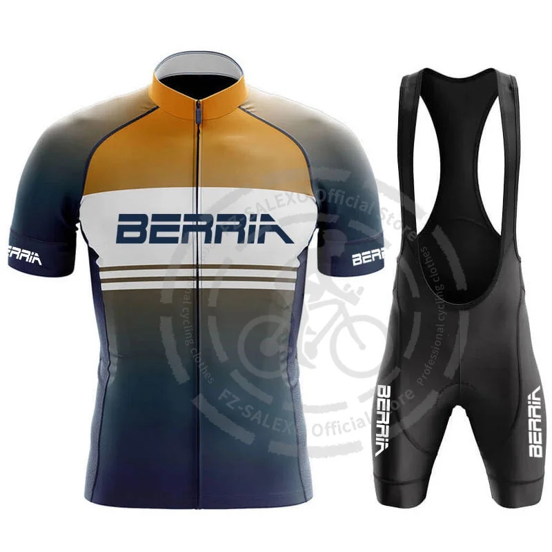 BERRIA Cycling Jersey Set Men Short Sleeve Cycling Clothing Summer MTB Bicycle Bib Shorts Breathable Road Bike Shirt Suit