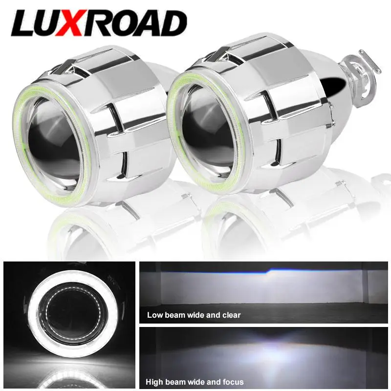 Led Angel Eye Headlight Projector Lenses 2.5 Inch Bi-Xenon Full Kit with H1  Led Bulbs White Ring LED Halo For H4 H7 Car Retrofit - AliExpress