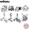 WOSTU Classical Bicycle Motorcycle Charms 925 Sterling Silver Car Train Beads Fit Original Bracelet Necklace DIY Jewelry Punk 1