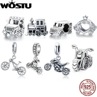 WOSTU Classical Bicycle Motorcycle Charms 925 Sterling Silver Car Train Beads Fit Original Bracelet Necklace DIY Jewelry Punk 1