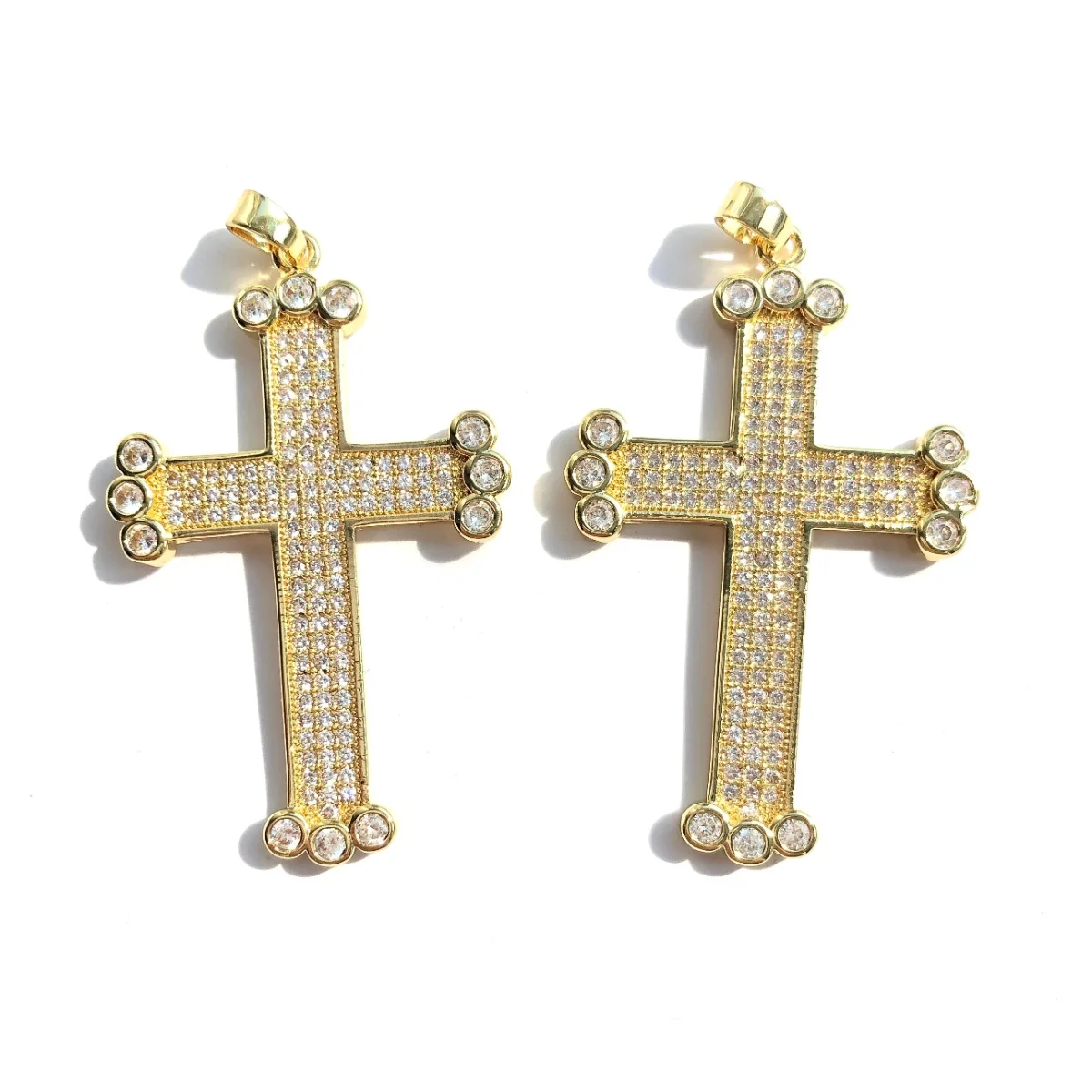 5pcs Zirconia Pave Exquisite Cross Charm Gold-Plate Pendant for Women Bracelet Men Necklace Making Jewelry Accessories Wholesale