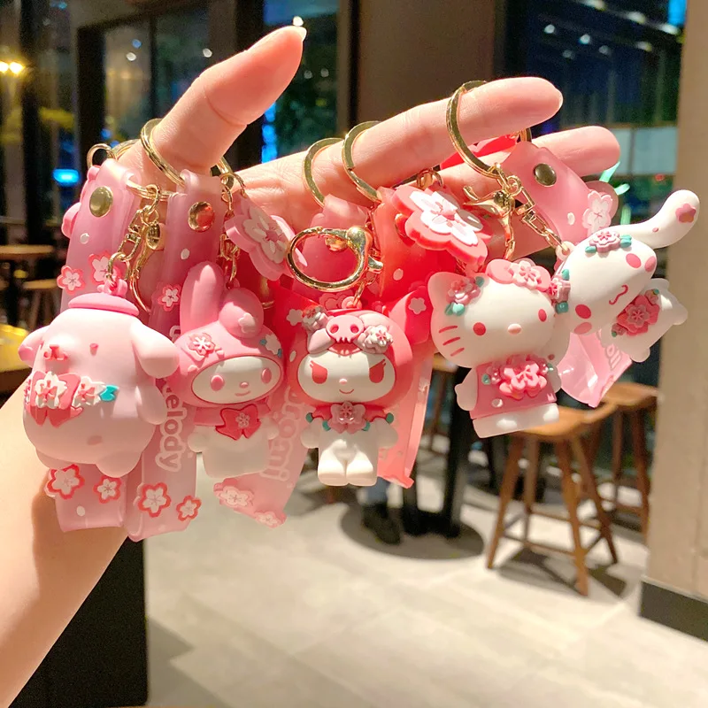 

Sakura Hello Kitty Keychain Sanrio Kawaii Anime Figure Cute Kuromi Cinnamoroll My Melody Kt Cat Figurine Bag Pendant Toys Gift