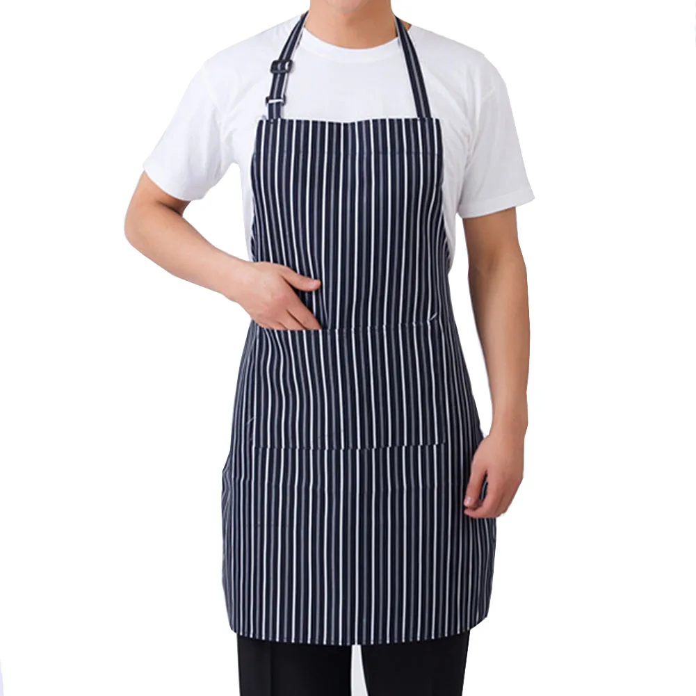 New Adjustable Apron For Men Women Striped Hotel Restaurant Chef Waiter Waitress Baking Aprons With Pockets Kitchen Cook Uniform