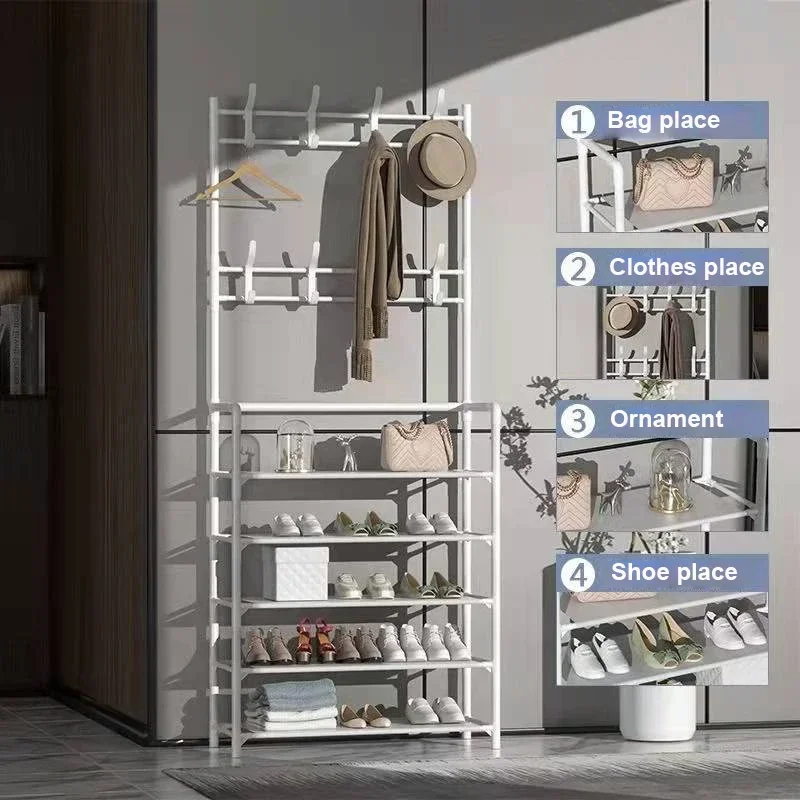 Shoe Rack Simple Floor Shoe and Hat Rack Load-bearing Living Room Organizer Clothes Hat Coats Shoes Combination Storage Shelf shoe rack