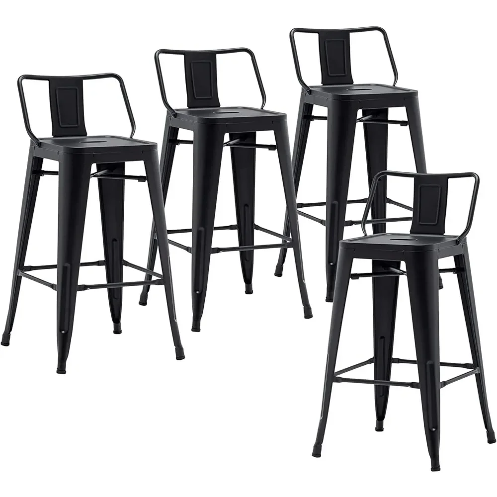 Café Furniture Sets, Metal Barstools Set of 4 Industrial Bar Stools with X-brace Support, Matte Black, Café Furniture Sets images - 6