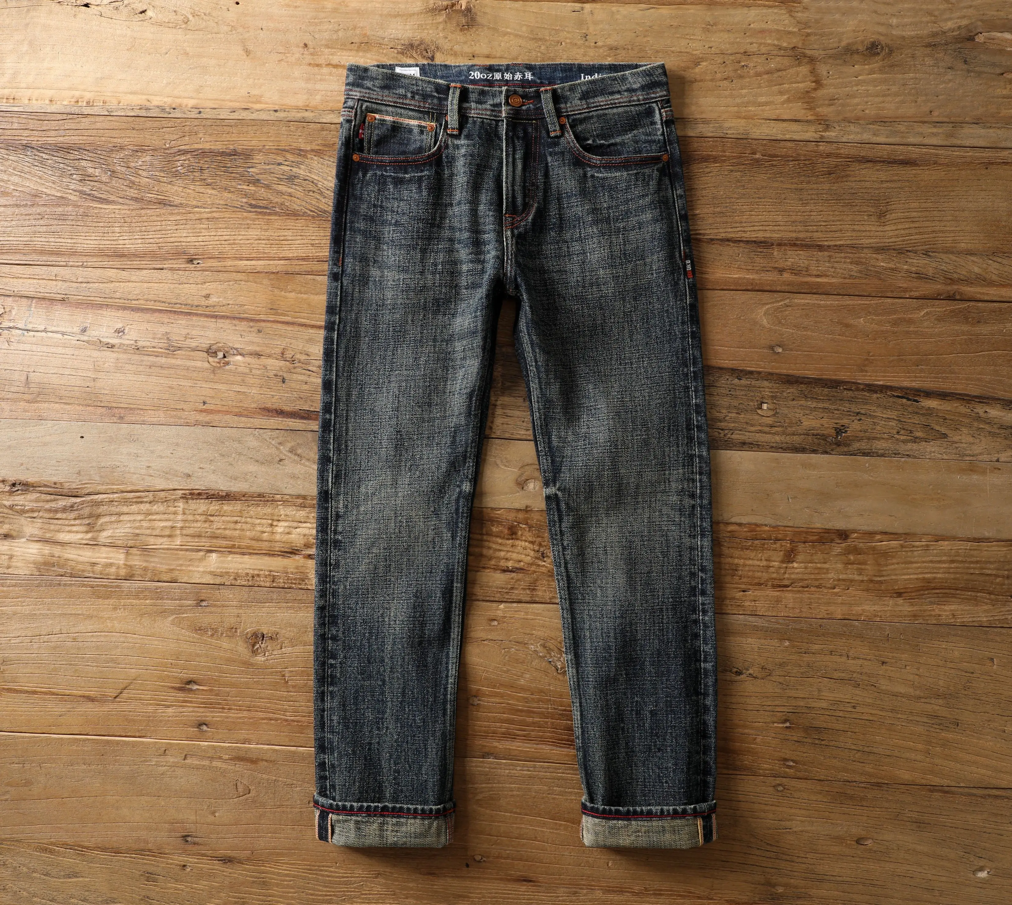 20oz Red Selvedge Washed Denim Jeans for Men Autumn Heavyweight Tough 100% Cotton Standard Straight Pants American Vintage 501 4