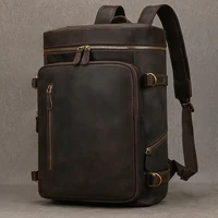 Vintage Genuine Leather Men's Backpack Large capacity travel bag crazy horse leather male 14" Laptop travel backpacks school Bag 1
