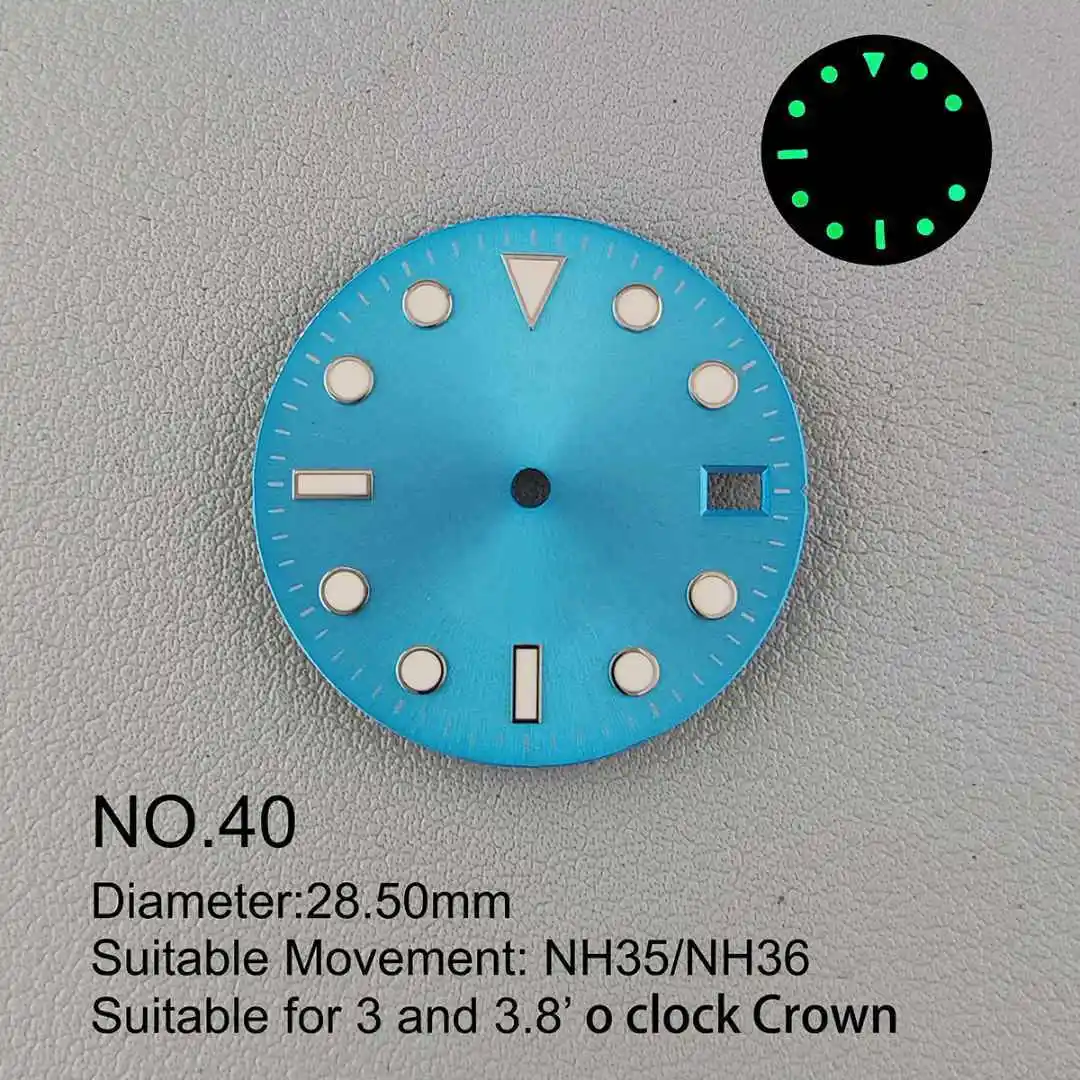 28.5mm Dial Watch Face Fit NH Movement 35 36 Movement Green Luminous Watch Accessories Customizable