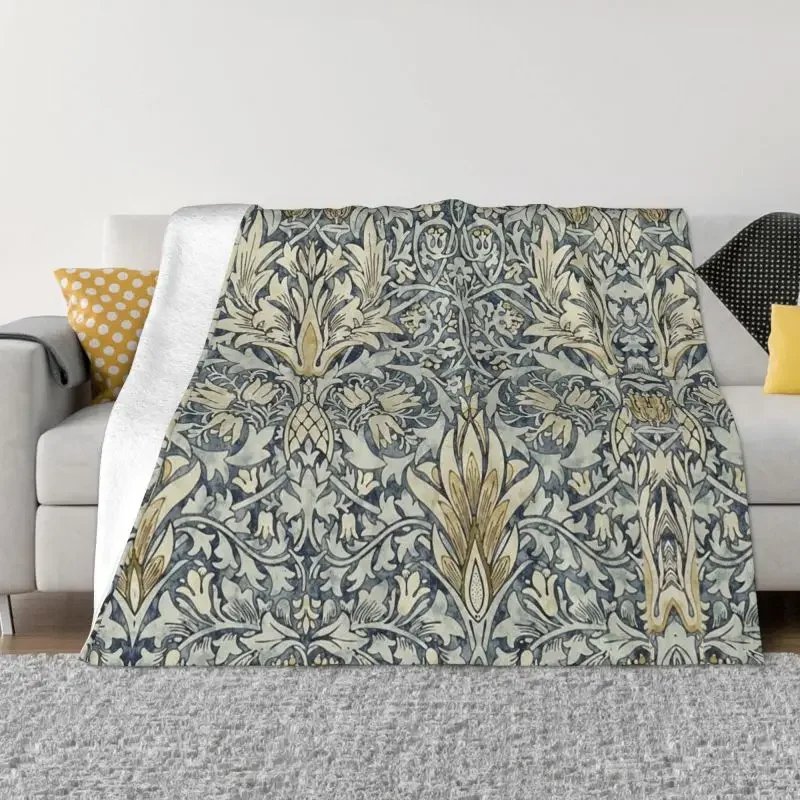 

William Morris Snakeshead Pattern Blanket Warm Fleece Soft Flannel Vintage Textile Throw Blankets for Bed Sofa Office Autumn