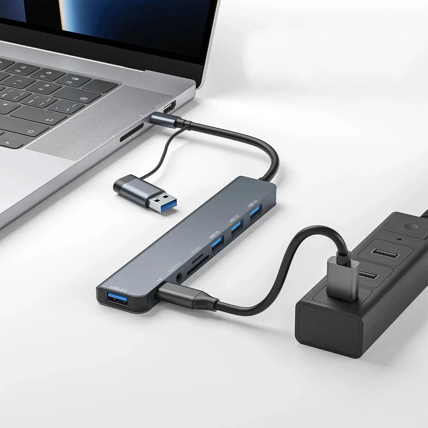 Aluminium USB Hub Airies USB 3.0 en aluminium 8 en 1 1 X USB 3.0 3 X 2.0 1 C lecteur de carte SD TF 3.5mm ports m.com