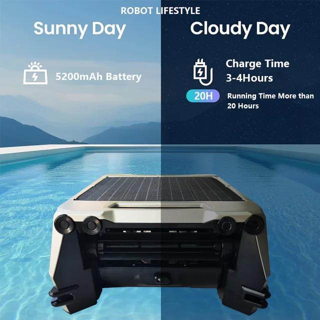 Pool Robotic Skimmer Robot Solar Cleaning Pool with 220μm Filtration 12W Solar Panel 5200mAh Battery  20 Hours Working Time 1