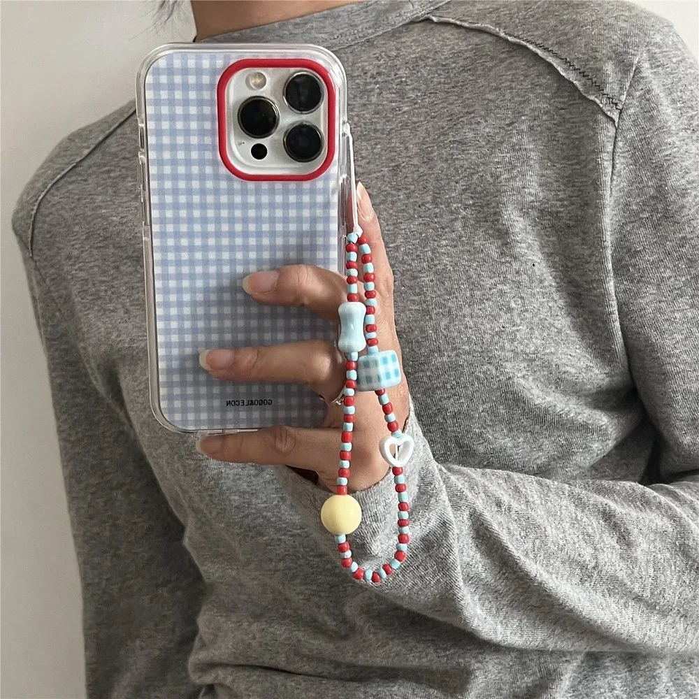 Blue Checkered Grid Pattern Clear Phone Case