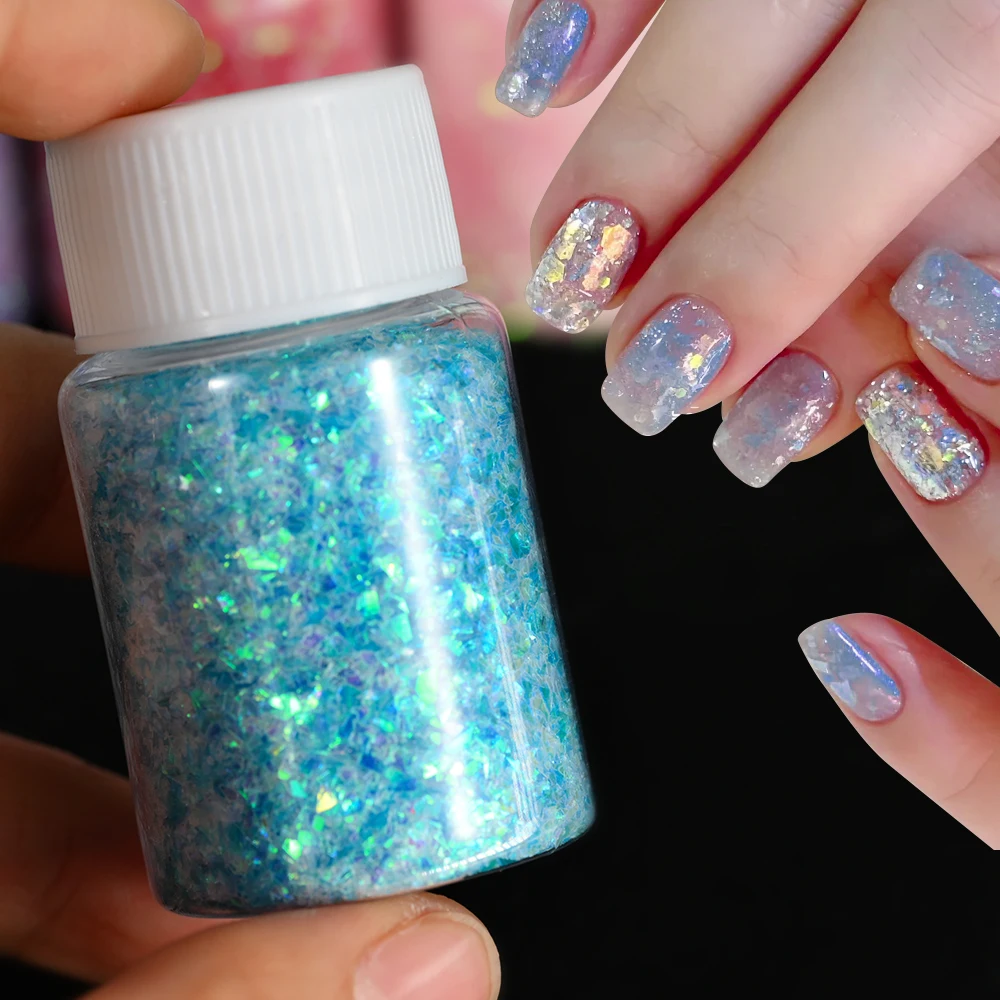 20 Ml/Scatola Shiny Mermaid Opal Powder Chunky Nail Glitter Iridescente Blue Pink Chameleon Pigment Yuki Flakes Manicure Paillettes # *