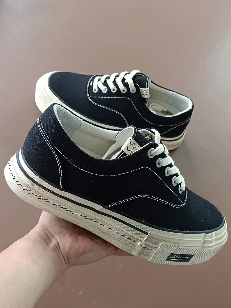 Visvim Cantq Skagway 남성용 직립형 두꺼운 바닥 워싱 처리된 로우탑 캔버스 신발 레트로 스타일 청소년 신발 봄 여름