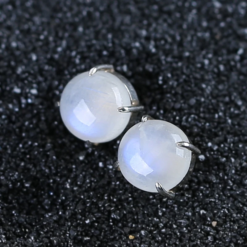 Hot Sale Natural Moon Stone Gemstone Earrings 925 Sterling Silver Findings Jewelry Accessories 19mm 3.2g