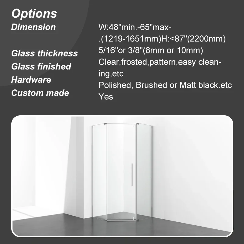 Modern Luxury Freestanding Drilled Bathroom Triple Glass Hinged Shower Door Frameless Glass Screen Tempered Glass Shower Door 5