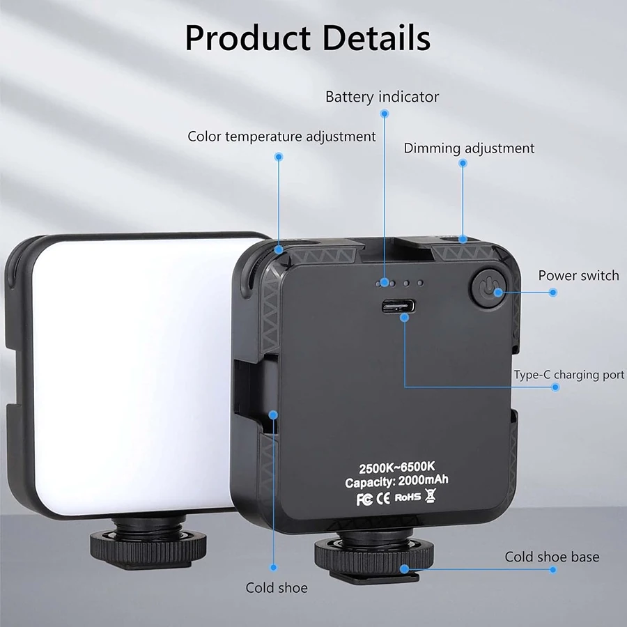 T64 LED Video Light 2500-6500K Camera Video with 2000 mAh rechargeable battery a