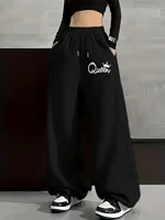Women's Plus-size Street Style Casual Sweatpants with Personality Print Autumn and Winter Fleece Loose Fit Streetwear Oversized - Image 2